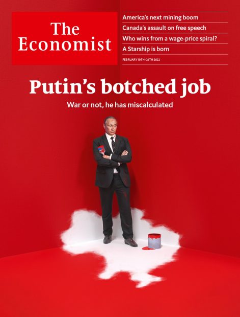 Pe noua copertă a revistei The Economist, Putin „face o treabă de mântuială”: „Război sau nu, a calculat greșit”