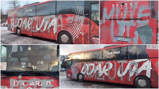Autocarul celor de la UTA, vandalizat la Cluj-Napoca, înaintea meciului cu CFR. Pe cine suspectează arădenii