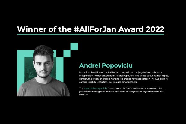 Românul Andrei Popoviciu a câștigat premiul „All for Jan” 2022, pentru jurnalism de investigație