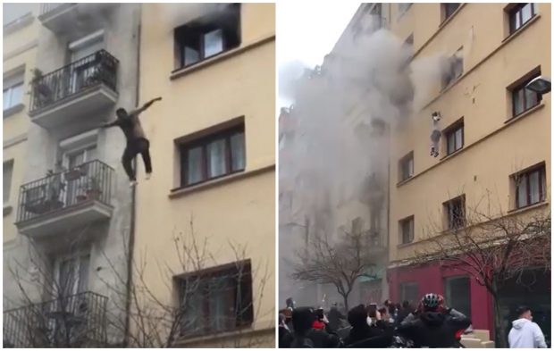 VIDEO | Clienții unui hotel care ardea, în Barcelona, au sărit de la etaj, pe saltelele de pat aduse de vecini. Un mort, opt răniți