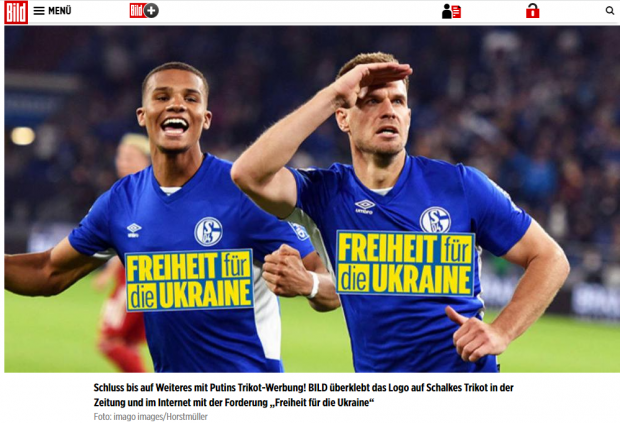 „Libertate pentru Ucraina”, mesajul cu care ziarul german Bild va cenzura imaginile în care apare sponsorul echipei Schalke, compania rusă Gazprom