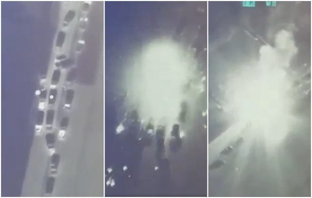 Imagini cu atacul unei drone asupra coloanei militare rusești, în Herson, filmat și difuzat de armata ucraineană