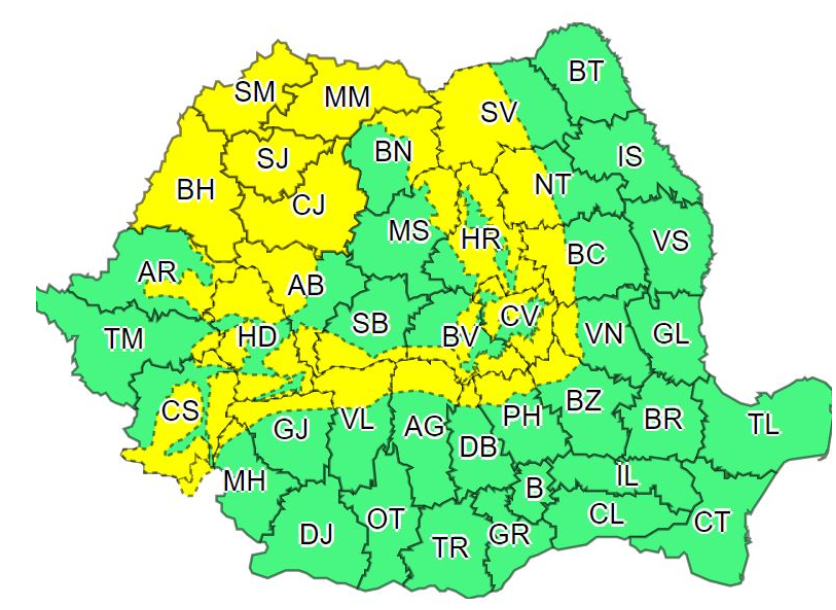 Cod galben de viscol și de intensificări ale vântului până vineri. Care sunt zonele vizate