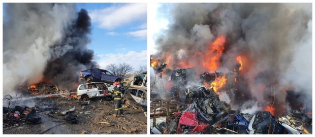 Incendiu de proporții la un parc de dezmembrări auto din Neamţ. Au ars mai multe mașini