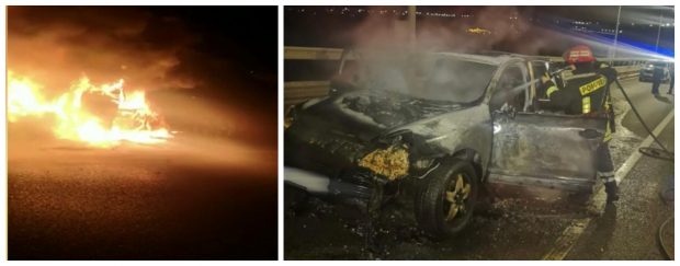 O maşină a fost cuprinsă de flăcări, pe o șosea din Suceava, din cauza unui scurtcircuit