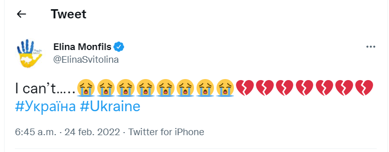 Reacția jucătoarei de tenis Elina Svitolina după invazia Rusiei în Ucraina