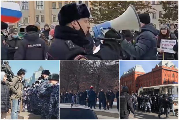 Mii de ruși au ieșit în stradă la Moscova și în alte orașe, să protesteze față de războiul lui Putin. Peste 2.500 de arestări, în doar o oră