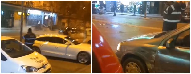 VIDEO | Momentul în care un șofer care face drifturi și lovește o mașină, filmat de un tânăr. Bărbatul a fugit după accident și este cercetat de poliție