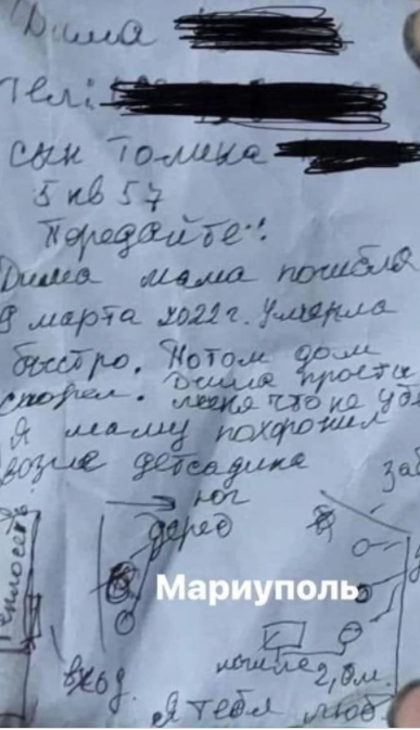 „Dima, mama a murit. Iartă-mă că nu am protejat-o!”. Biletul sfâșietor lăsat de un tată pentru fiul său din Mariupolul asediat