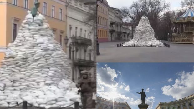 „Apărăm orașul și simbolurile lui”. Statuia fostului guvernator al Odesei, protejată cu 1.200 de saci cu nisip
