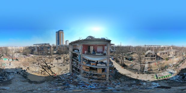 Imagini 360 de grade cu distrugerile din Kiev. Fotograf: „Lumea trebuie să vadă cât mai multe poze. Sunt bombardate spitale și școli”