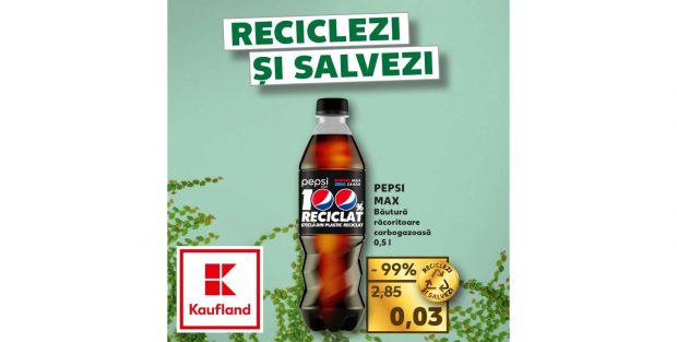 Kaufland  – ofertă PEPSI MAX 0,5l aproape gratis celor care aduc ambalaje din sticlă, plastic și aluminiu