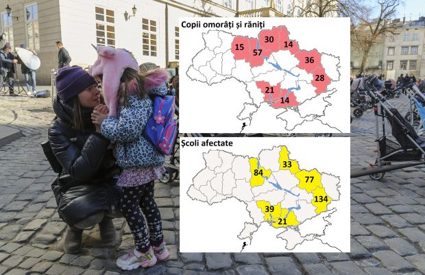 Hărțile care dor. Unde au murit și au fost răniți copiii Ucrainei și în ce regiuni au fost afectate cele mai multe școli