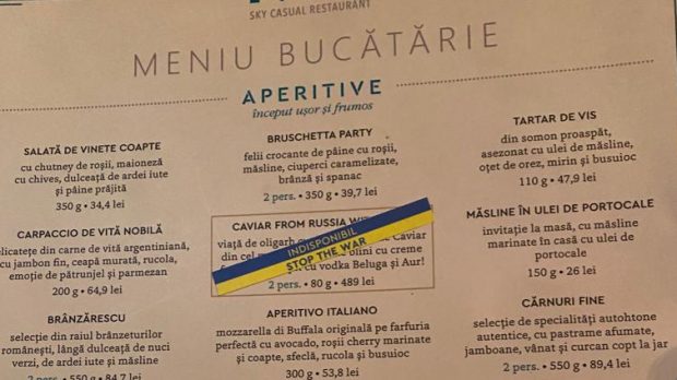 Un restaurant românesc a scos caviarul rusesc din meniu: „Indisponibil. Stop the war”