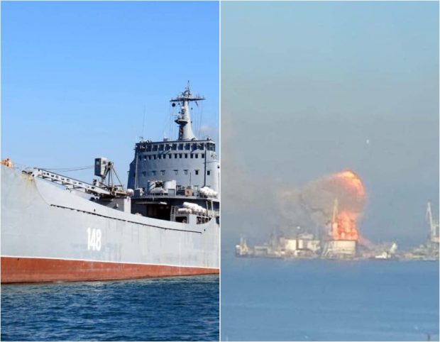 Forțele ucrainene anunță că au distrus o navă de război rusească în portul ocupat Berdiansk