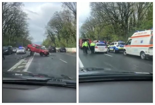 Accident în lanț cu cinci mașini implicate, lângă București. A venit elicopterul SMURD