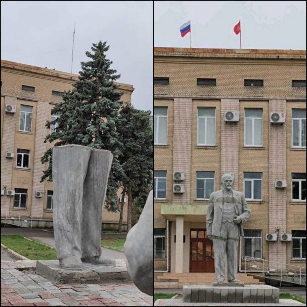 O statuie a lui Lenin a fost restaurată în orașul-port Henichesk, lângă Herson, ocupat de armata rusă