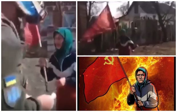 VIDEO| O bunică din Ucraina e eroina rușilor. A confundat armatele și a ieșit la poartă cu steagul URSS
