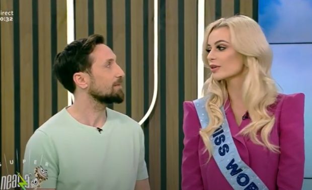 Karolina Bielawska, Miss World 2021, în platou la Antena 1. Ce glumă a făcut Dani Oțil: „Îmi aduce aminte de soția mea de acasă”