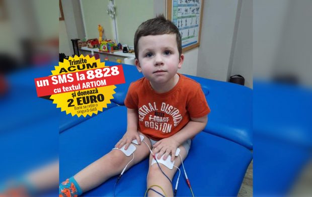 Pentru a merge din nou, Artiom trebuie să primească lunar un sirop salvator. Copilul bolnav de amiotrofie spinală musculară are nevoie de 60.000 de euro