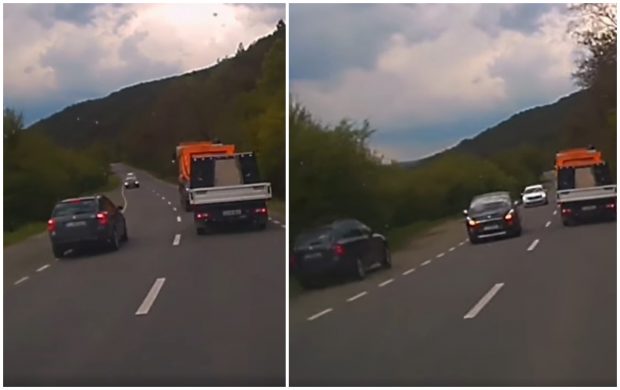 VIDEO| Depășire nebună pe acostamentul de pe contrasens, pe o șosea din Cluj: „Eu eram în prima mașină în care era să intre”