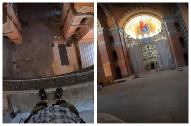 Salt cu parașuta din interiorul Catedralei Mântuirii Neamului. Clipul, viral pe net