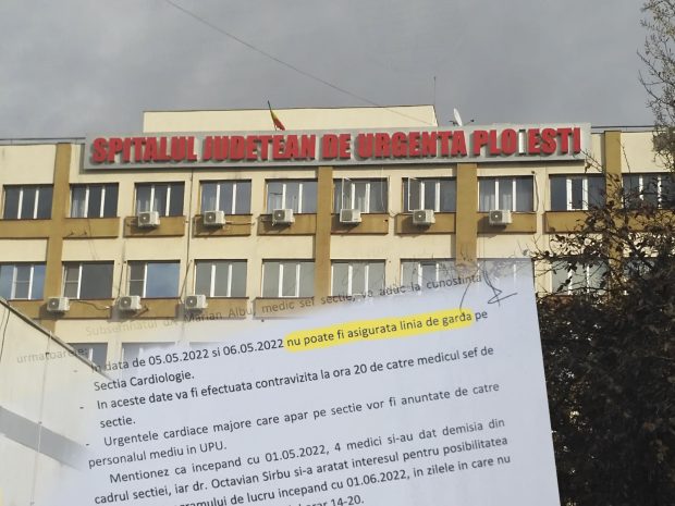 DOCUMENTE. Un mare spital din România a rămas fără 4 medici deodată și are zile fără gardă la cardiologie. „Cine intervine la terapia intensivă din secție?”