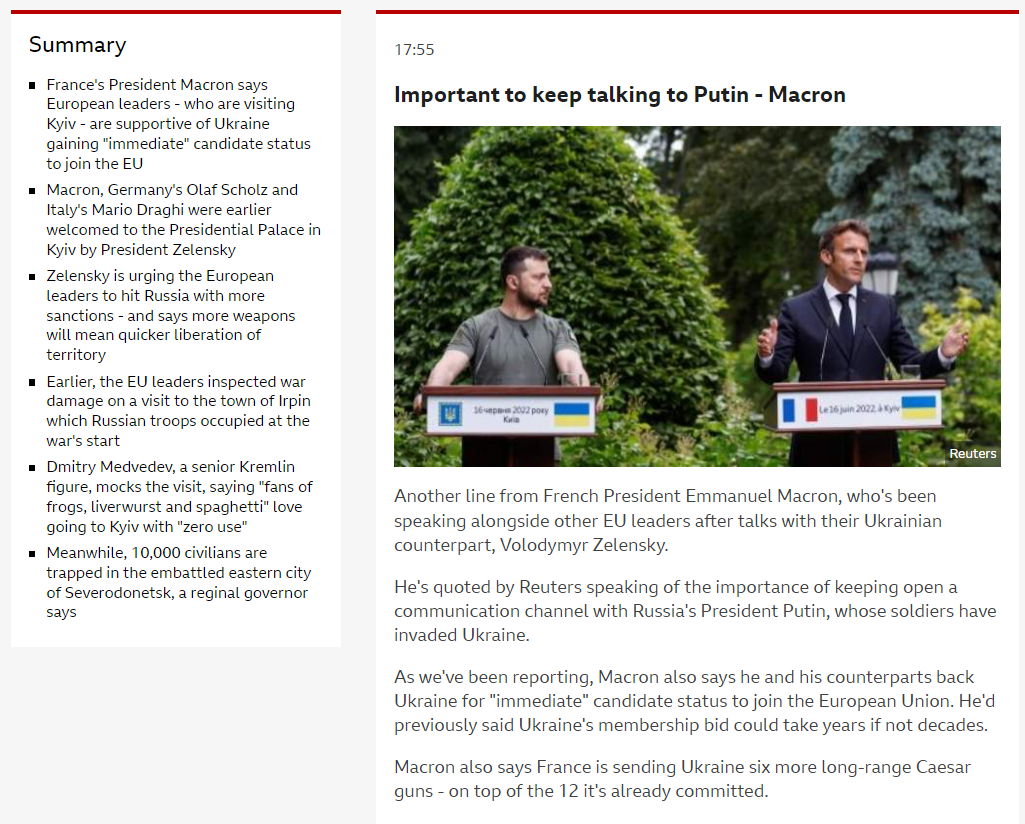 Vizita celor patru lideri europeni la Kiev, în presa internațională. Focus pe Macron, Scholz și Draghi, mai puțin pe Iohannis