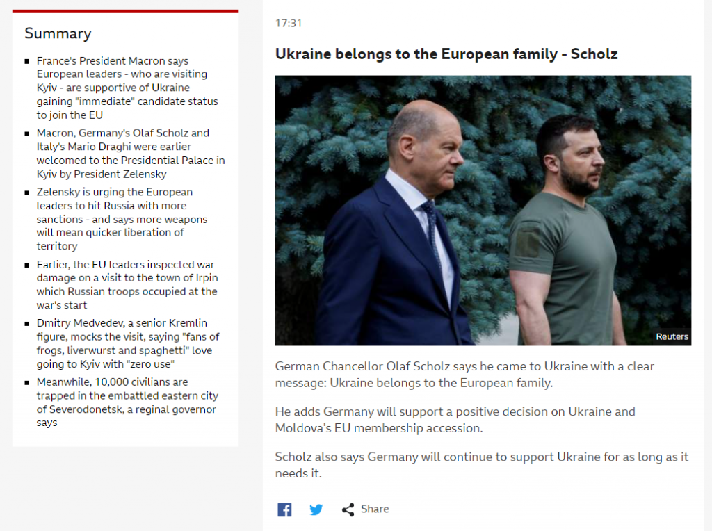 Vizita celor patru lideri europeni la Kiev, în presa internațională. Focus pe Macron, Scholz și Draghi, mai puțin pe Iohannis