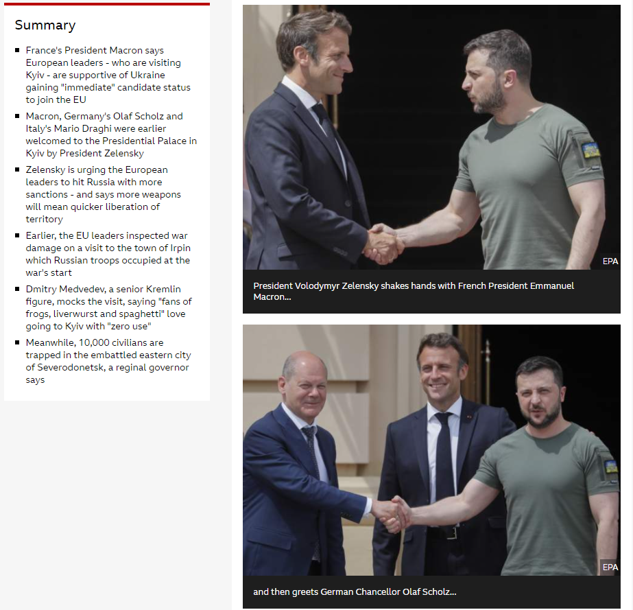Vizita celor patru lideri europeni la Kiev, în presa internațională. Focus pe Macron, Scholz și Draghi, mai puțin pe Iohannis