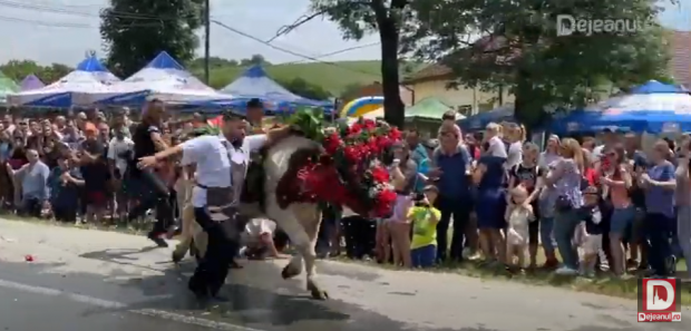 VIDEO | Momentul în care un bărbat a fost trântit la pământ de un bou, la un festival din Cluj
