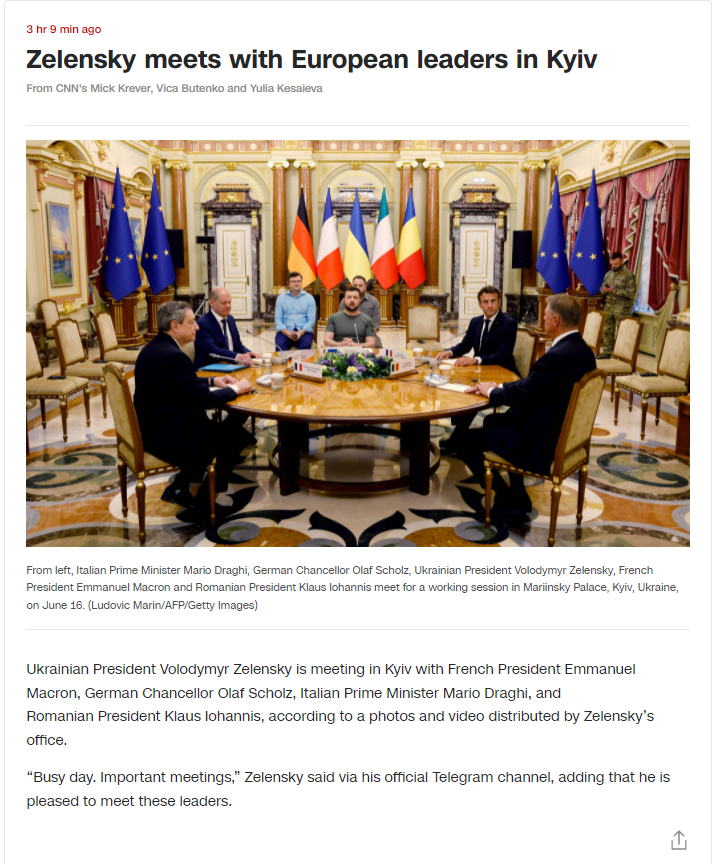 Vizita celor patru lideri europeni la Kiev, în presa internațională. Focus pe Macron, Scholz și Draghi, mai puțin pe Iohannis