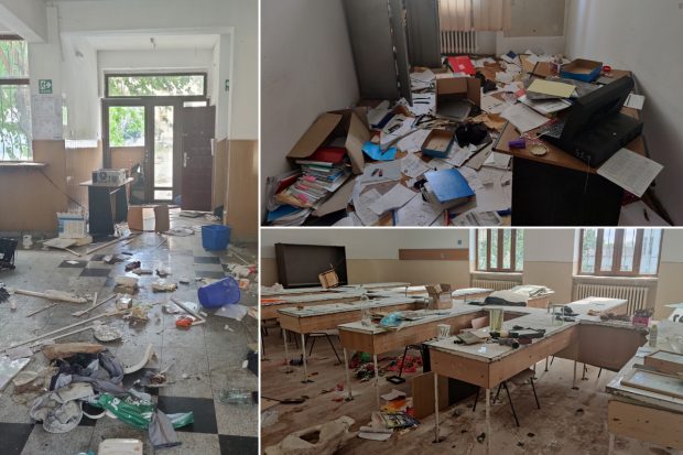 FOTO. Colegiul „Mihai Eminescu”, mutat de Primăria Sectorului 4 pentru a-l consolida, a fost vandalizat: „Ar trebui scris pe pereți numele celor care promit de 3 ani că într-un an e gata”