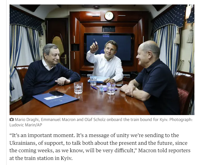 Vizita celor patru lideri europeni la Kiev, în presa internațională. Focus pe Macron, Scholz și Draghi, mai puțin pe Iohannis