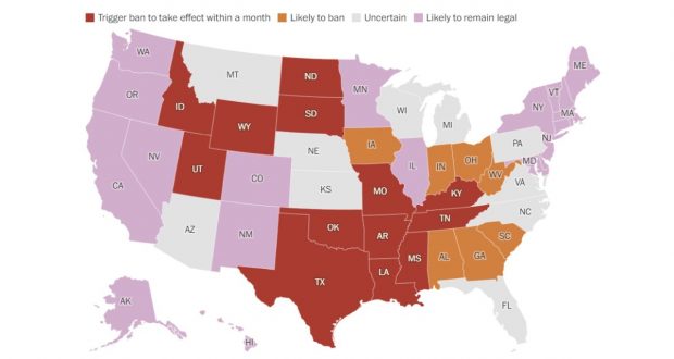 Harta statelor americane care vor interzice avortul după decizia Curții Supreme a SUA.  Ce state vor continua să ofere femeilor dreptul la avort