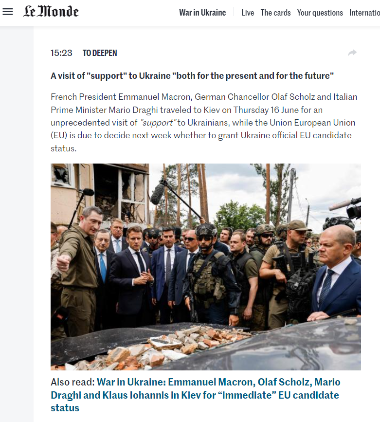Vizita celor patru lideri europeni la Kiev, în presa internațională. Focus pe Macron, Scholz și Draghi, mai puțin pe Iohannis