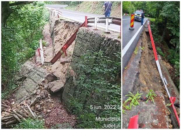 Marginea drumului spre Poiana Brașov, surpată pe 14 metri. Lucrări de consolidare, demarate de urgență