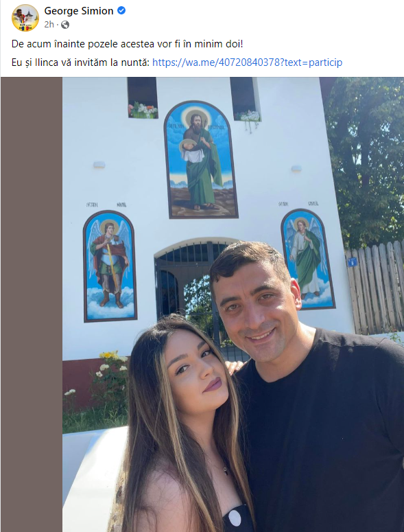 George Simion și-a prezentat pe Facebook viitoarea soție. „Eu și Ilinca vă invităm la nuntă”