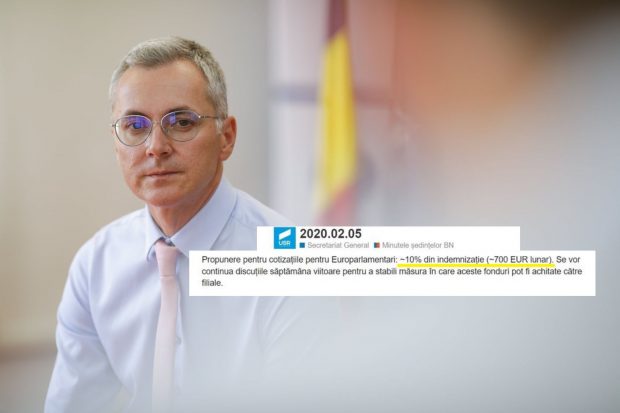 Stelian Ion, fost ministru USR al justiției, le-a spus colegilor că partidul nu a luat niciun procentaj din salariul europarlamentarilor, dar documentele interne arată 10%!