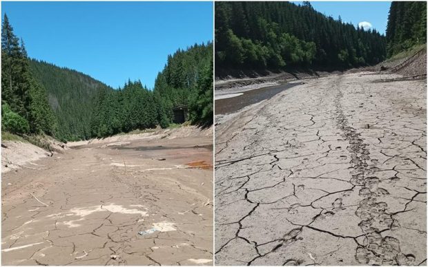 O parte din lacul Beliş-Fântânele a secat din cauza caniculei. În unele locuri, apa a scăzut și cu 13 metri – VIDEO