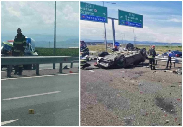 Mașină de la Poliția Autostrăzi, lovită de un TIR între Alba Iulia și Sebeș. Polițiștii interveneau la un accident grav