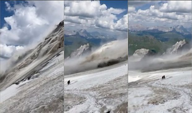 VIDEO | Imagini dramatice cu momentul prăbușirii ghețarului de pe muntele Marmolada. Turiști români, printre cei 17 dispăruți