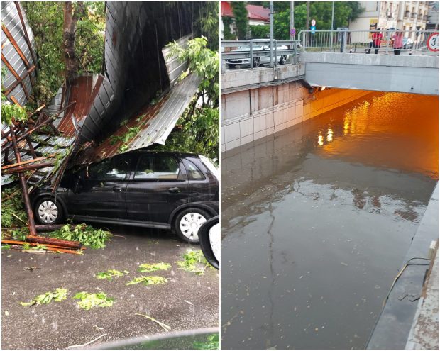 Furtună puternică la Craiova. Acoperișuri și copaci luați de vânt, străzi și gospodării inundate