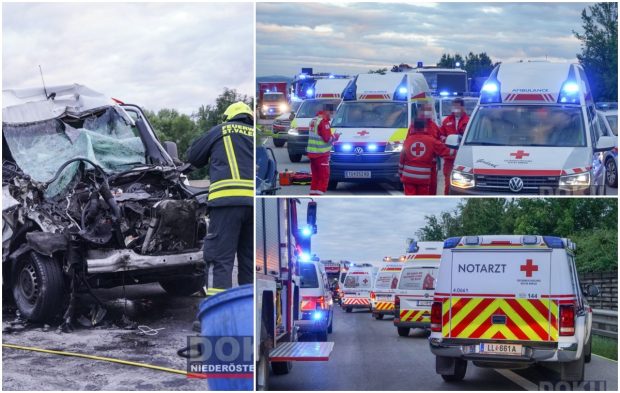 Peste zece ambulanțe, mașini de pompieri și un elicopter, chemate după ce un microbuz cu români a intrat într-un TIR, în Austria