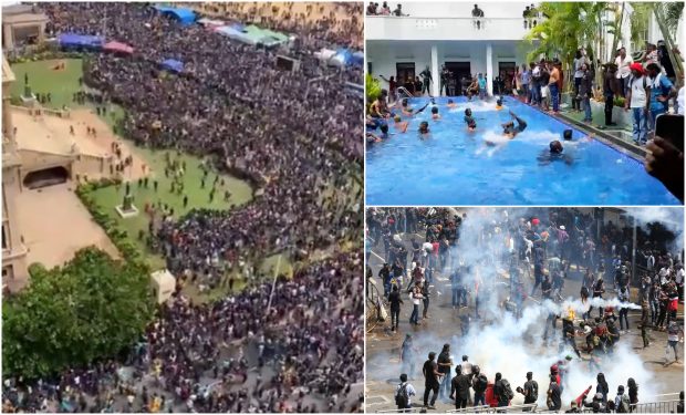 Momentul în care sute de oameni iau cu asalt reședința prezidențială din Sri Lanka. Au înotat apoi în piscina președintelui