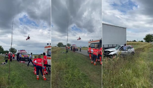 Accident grav în județul Buzău, după o ciocnire între un TIR și un autoturism. O femeie a murit, altă persoană a fost preluată de elicopterul SMURD