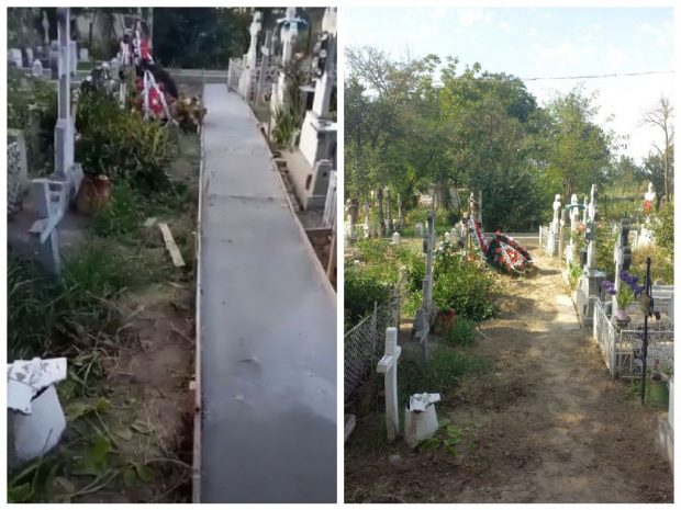 O alee de beton turnată peste morminte într-un cimitir din Vrancea i-a revoltat pe localnici. Ce spune preotul  | VIDEO