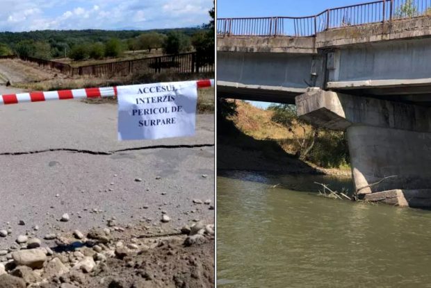 Un pod din Caraș Severin s-a rupt. Autoritățile au oprit circulația, întreaga structură e în pericol de prăbușire