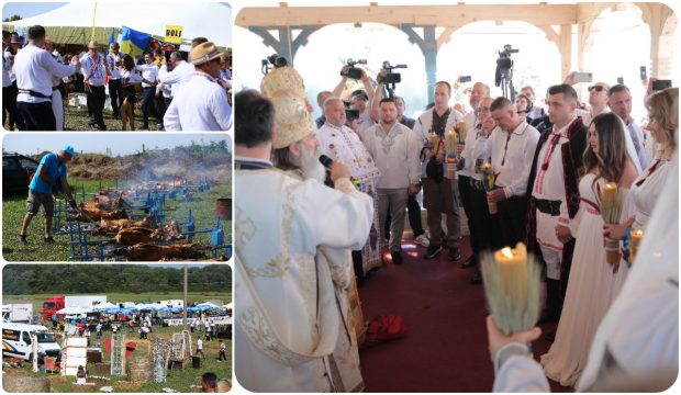 FOTO. Cum se vede nunta lui George Simion de la fața locului. Horă cu Victor Ciutacu, ÎPS Teodosie oficiază ceremonia religioasă în capela improvizată