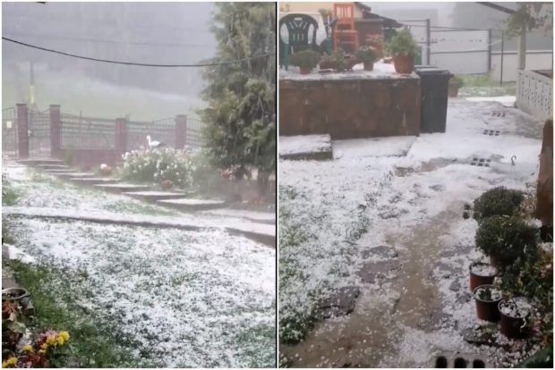 Grindină în Bacău. Imagini surprinse în timpul codului roșu de ploi torențiale